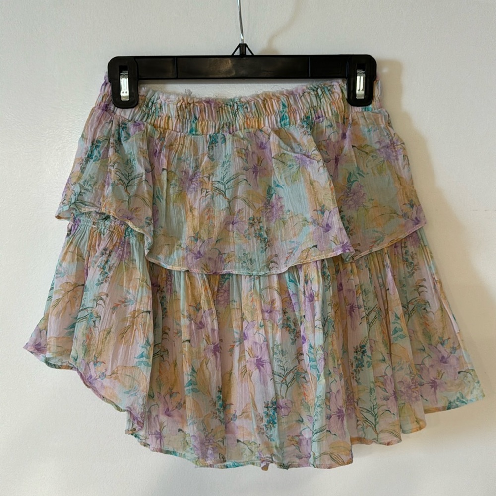 LoveShackFancy Pastel Floral Mini Skirt Size Small